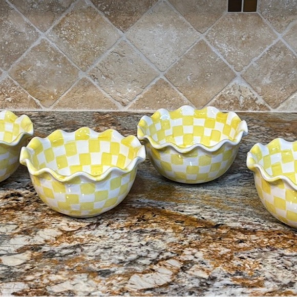 Hand Painted Yellow Checkered Bowls-Patti Cappell Design for Two’s Company - Picture 14 of 14